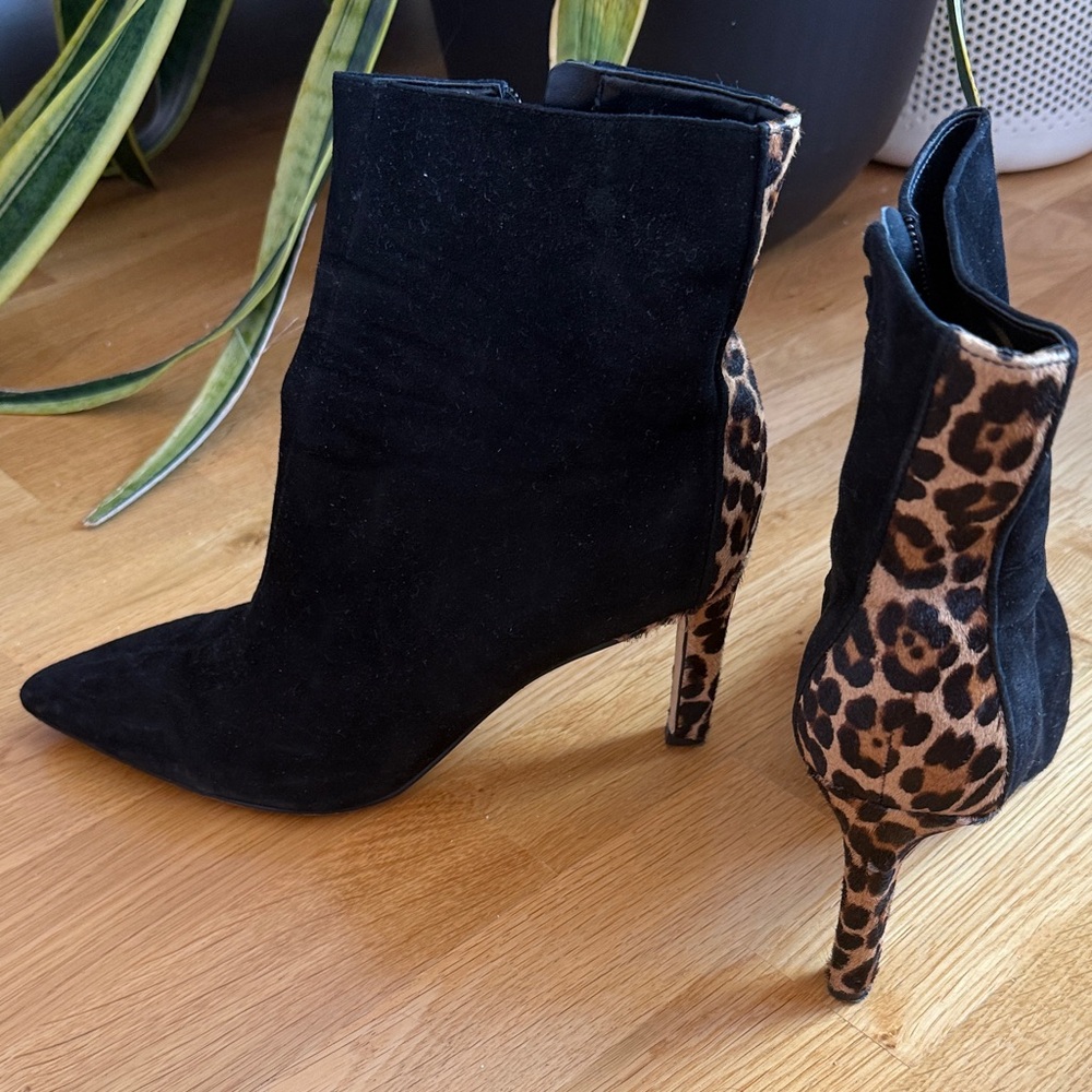Nine West Black and Leopard Heeled Boots